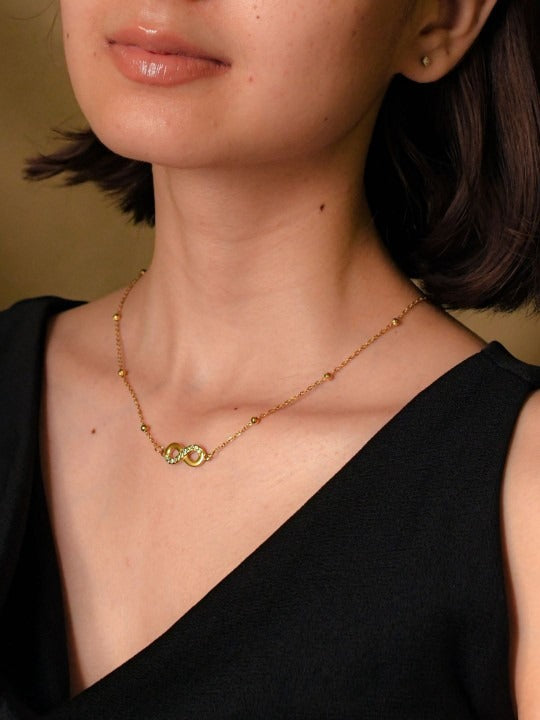 Saiyra Studded Infinity Gold-Plated Necklace