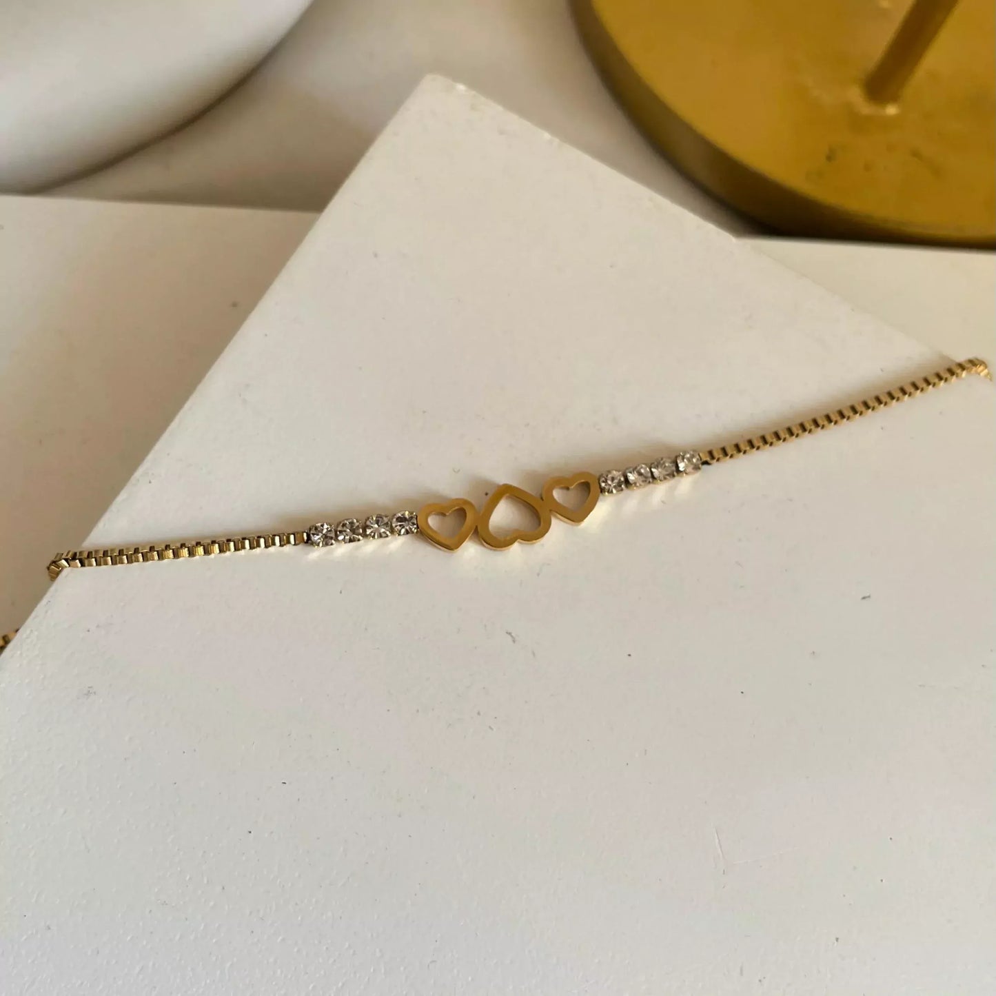 Gold-Plated Heart Link Bracelet with Sparkling Cubic Zirconia