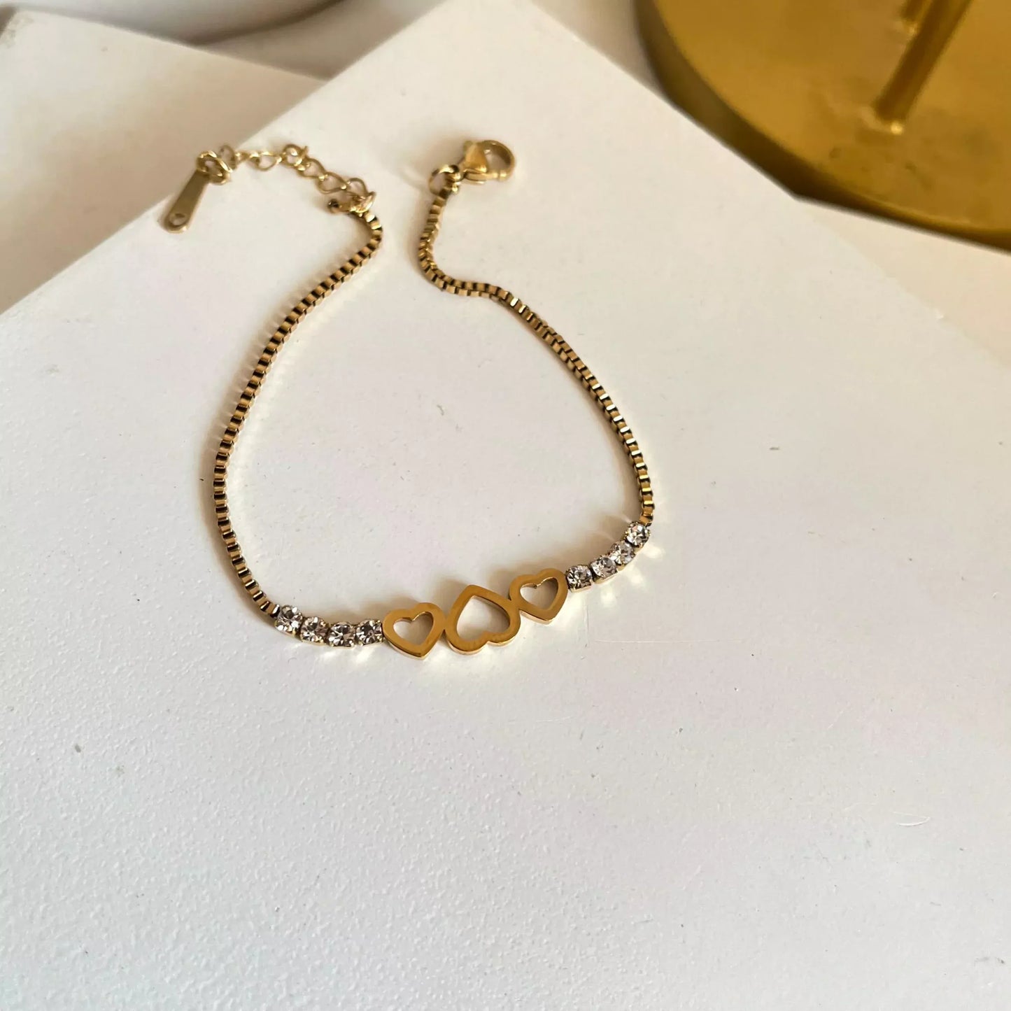 Gold-Plated Heart Link Bracelet with Sparkling Cubic Zirconia